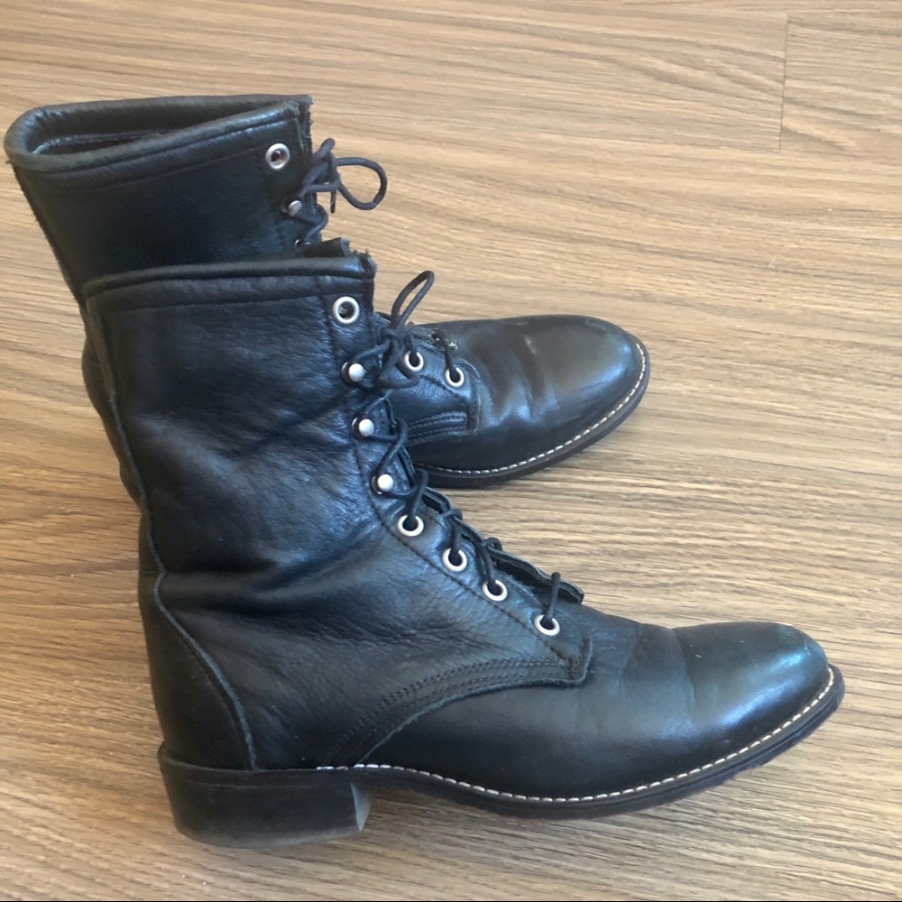 Vintage Black Leather Lace Up Boots